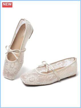Square Toe Ballet Flats Lace Up Bow Mary Jane Dress Shoes Women